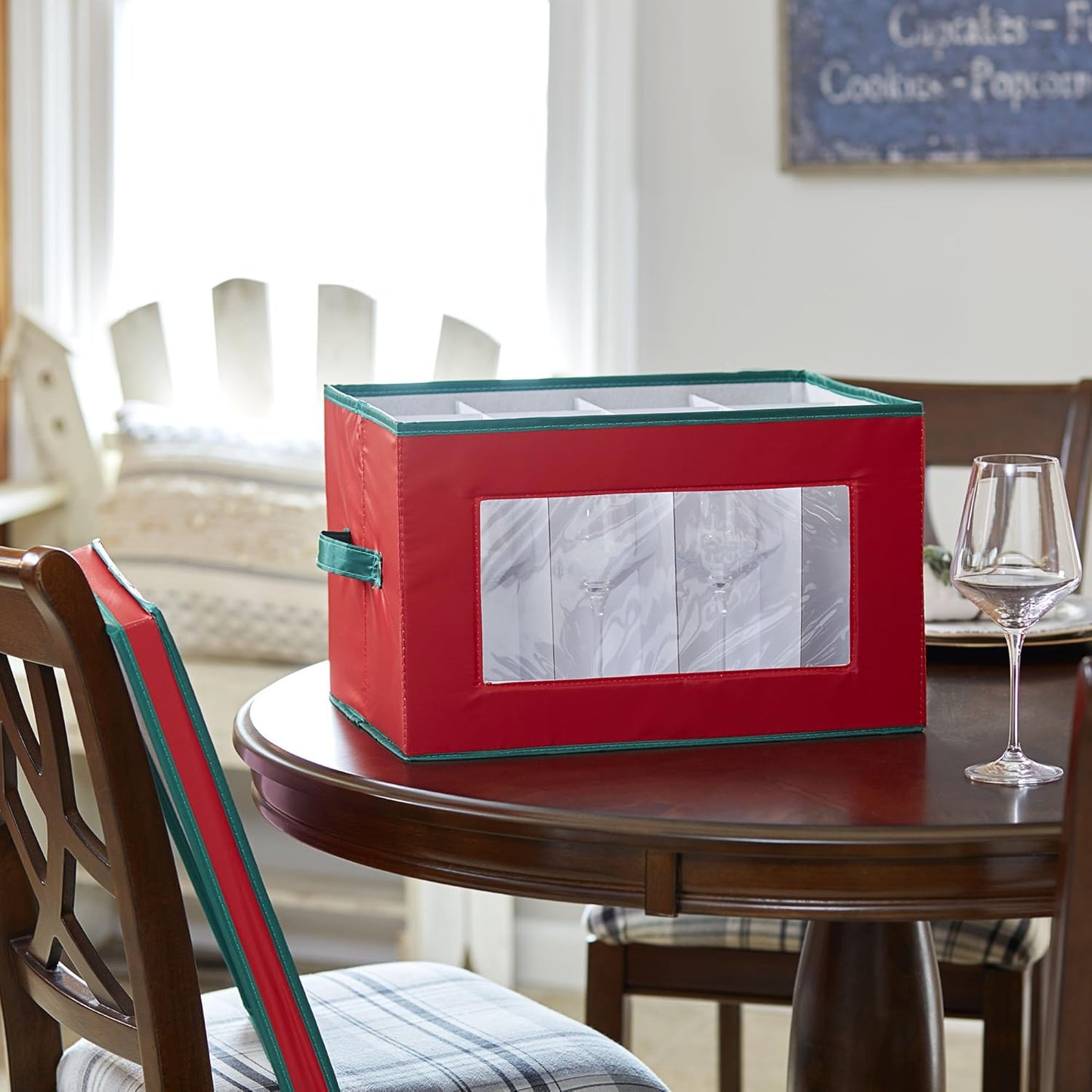 Household Essentials 540RED Holiday China Storage Chest with Lid and Handles, Red Canvas