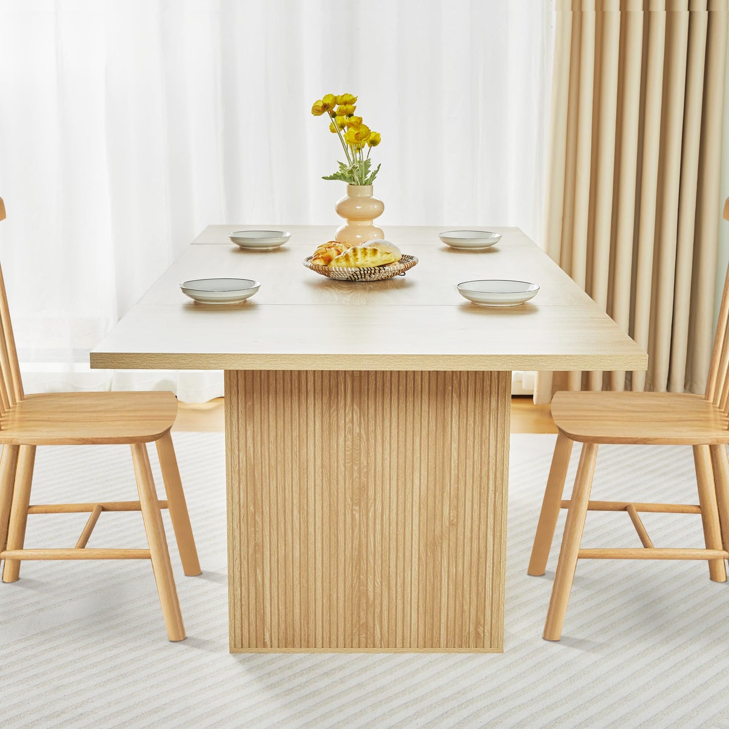 weselon 78 Inch Dining Table for 6 8 10, Modern Farmhouse Rectangular Kitchen Table, Long Dining Room Tables with Wood Strip Base for Kitchen Living Room (Natural)