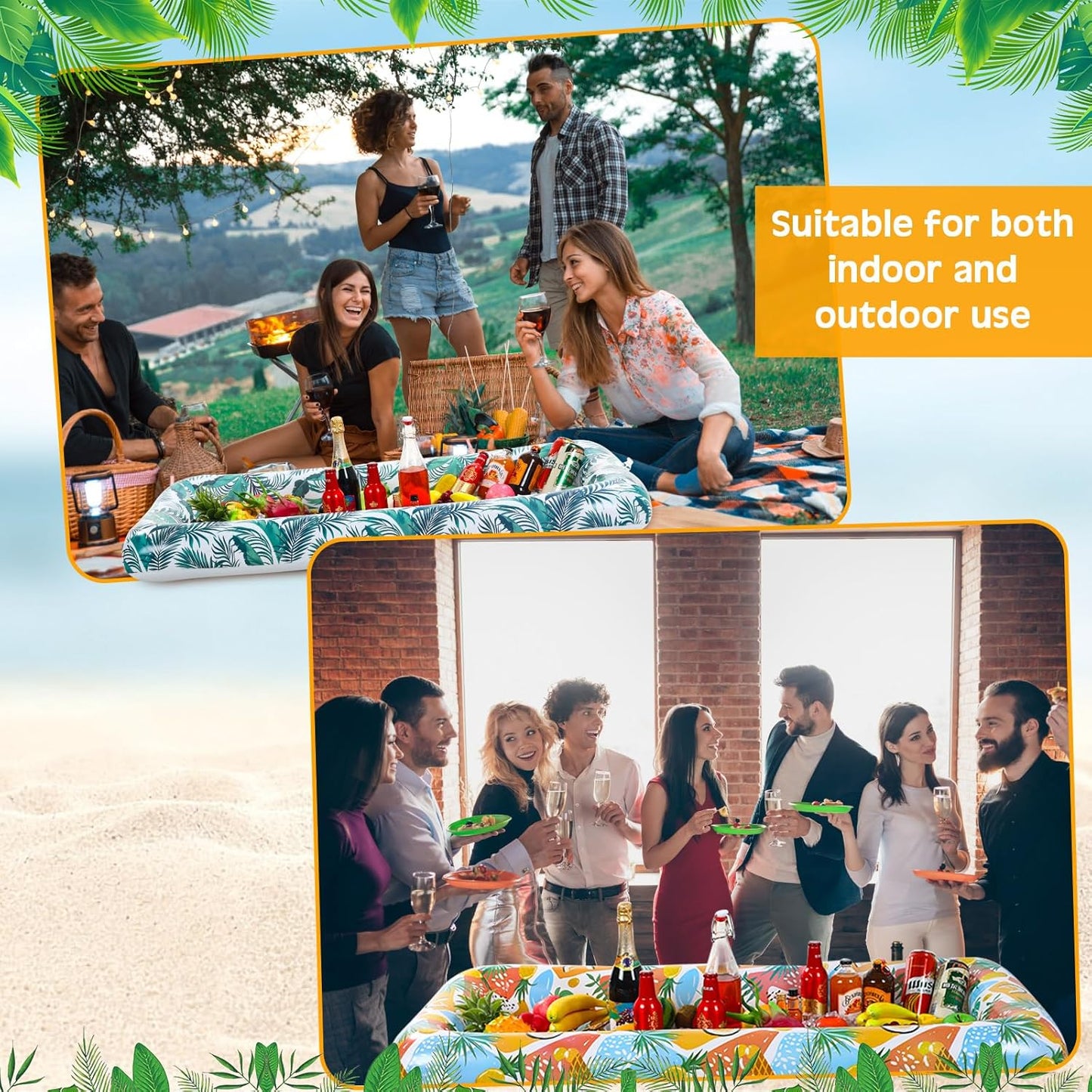 Yousoontic Inflatable Serving Bar - 3 Pcs Tiki Tropical Style Food Drink Containers for BBQ Pool Luau Party
