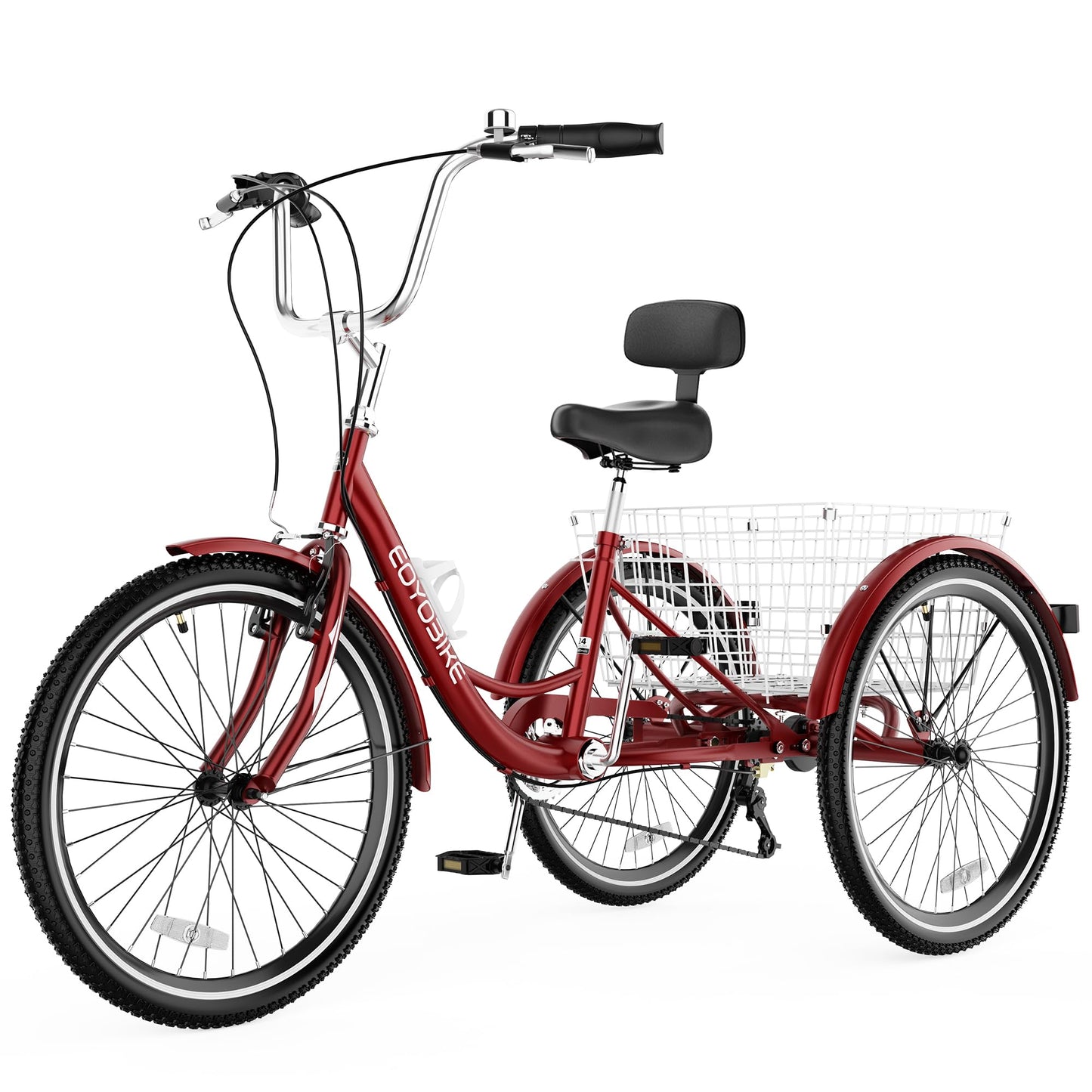 EOYOBIKE Adult Tricycle 3-Wheel Cruiser Bike, Low Step-Through, Heavy-Duty Comfort Trike with Adjustable Handlebar & Spring Saddle, Large Rear Basket, for Seniors & Adults (Merlot Velvet, 20" Tire)