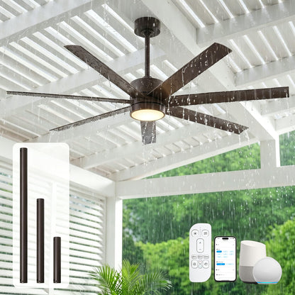 56 Inch Outdoor Smart Ceiling Fan with Lights, IP65 Wet-Rated All-Weather Waterproof Fan, Alexa/App/Remote Control, 7 UV-Proof Blades, High CFM Quiet DC Motor for Patio, Porch, Gazebo & Commercial