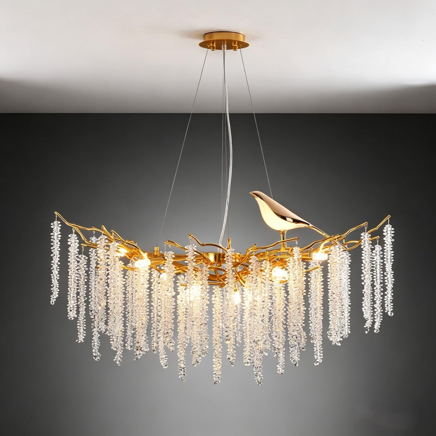 XYDikssn 43 Inch Gold Tree Branch Chandelier, 10-Light Linear Crystal Raindrop Pendant Light, Modern Luxury Hanging Lamp for Indoor Home Decor