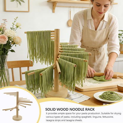 Pasta Drying Rack 16 Arms–12.9" Wooden Noodle Drying Stand with 6" Hanging Bars for Fresh Spaghetti Fettuccine Homemade Pasta
