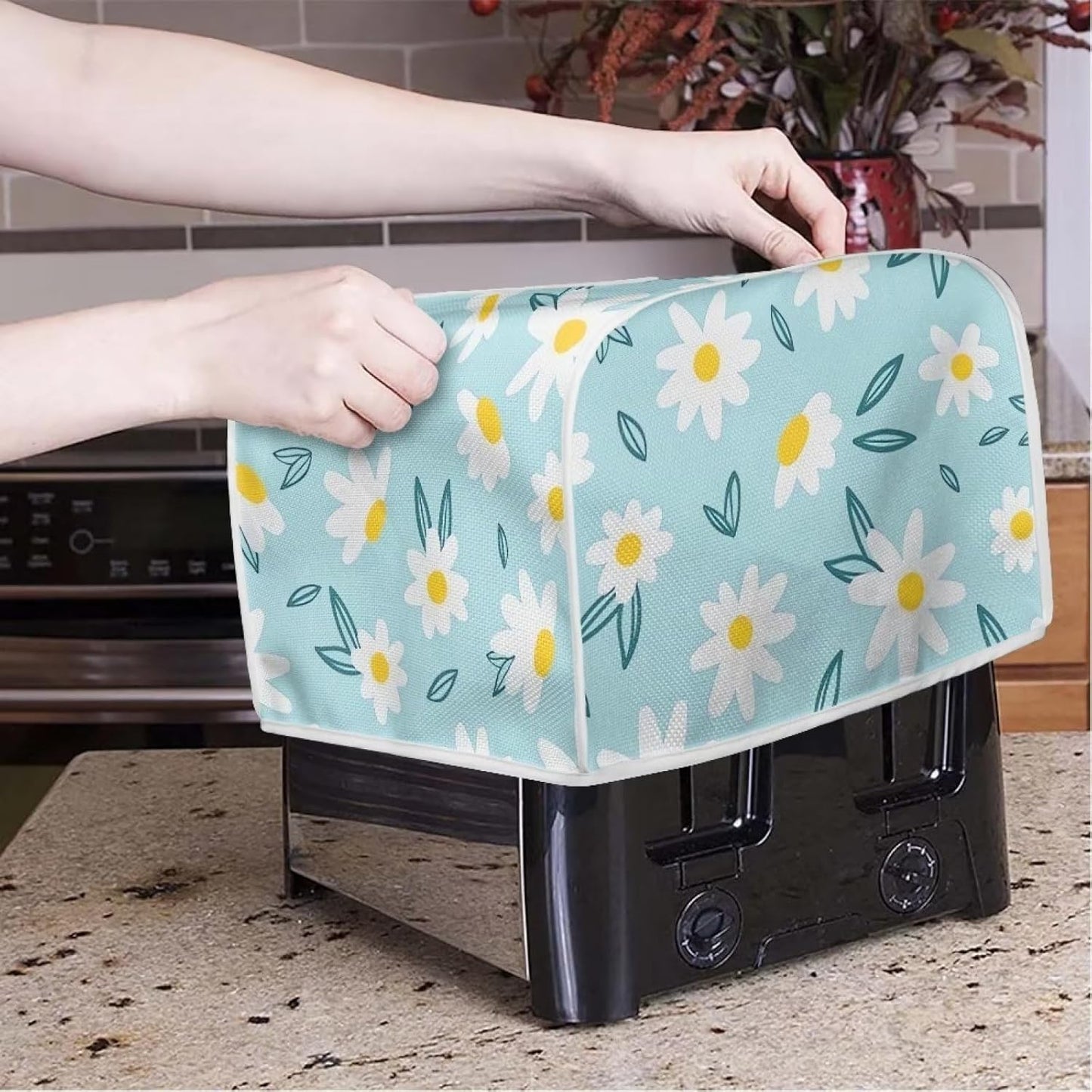 ZFRXIGN Light Blue Daisy Toaster Cover, 2 Slice Kitchen Small Appliance Covers, Machine Washable Dust Cover
