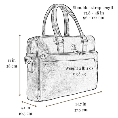 Time Resistance Leather Briefcase - Italian Handmade Leather Laptop Bag - Work Bag for Men and Women - Computer Briefcase