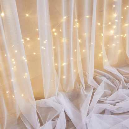 10FT x 7FT White Sheer Curtains with Lights String Tulle Curtain for Living Room Bedroom Parites Wedding Birthday Decorations 2 Panels 60" Wｘ84 L