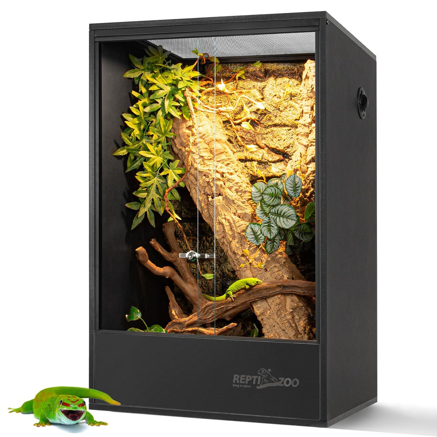 REPTI ZOO 67 Gallon PVC Tall Reptile Tank, 24 x18x36 inch Large Reptile Terrarium for Gecko Lizard Chameleon Frog Snake, Enclosure Habitat with Sliding Door & Top Screen Ventilation