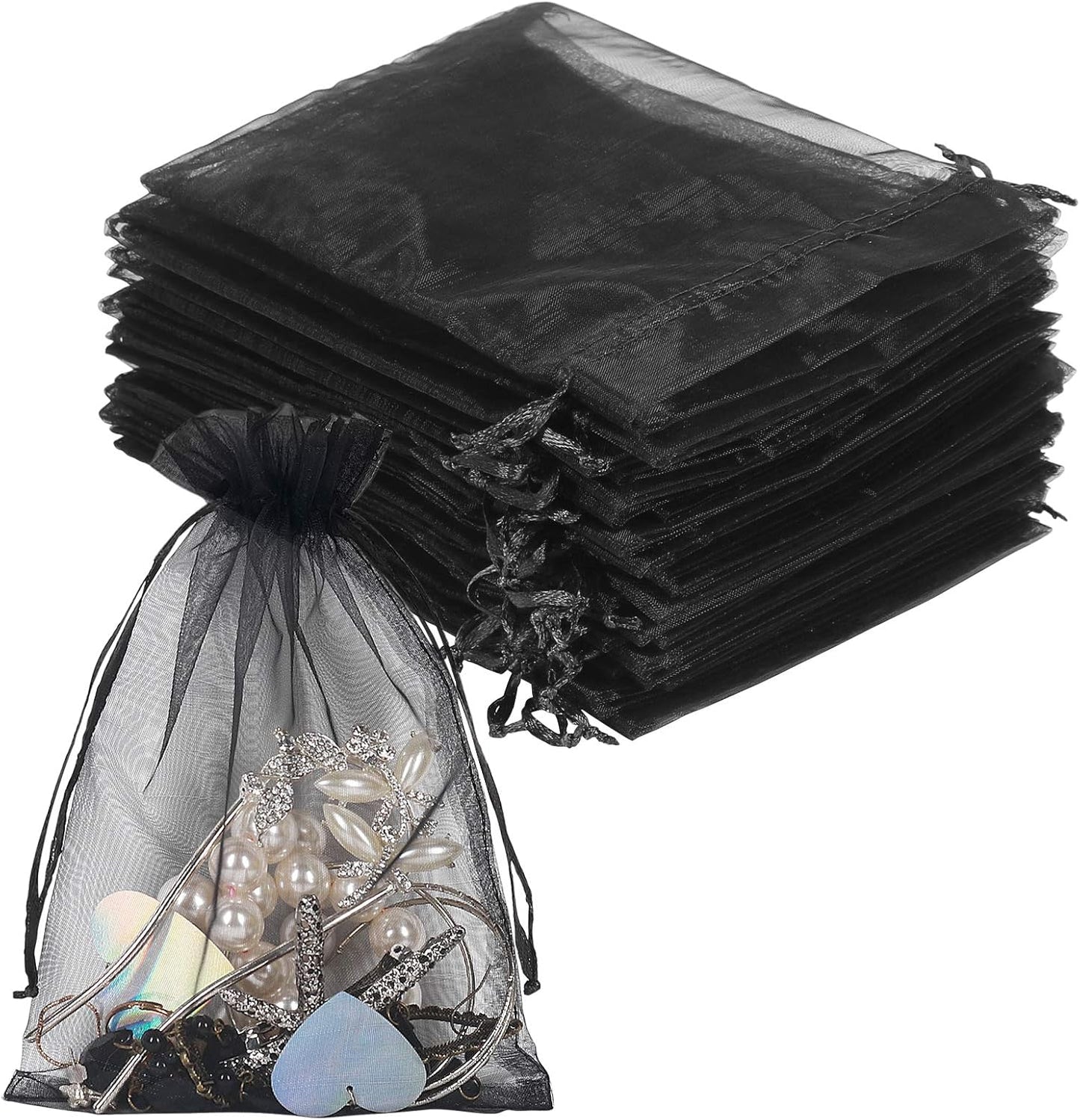 YQL Black Organza Bags - 100PCS 5x7 Inch Gift Favor Bags, Mesh Fruit Protection Bags, Jewelry Pouches for Wedding Party