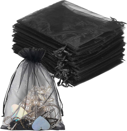 YQL Black Organza Bags - 100PCS 5x7 Inch Gift Favor Bags, Mesh Fruit Protection Bags, Jewelry Pouches for Wedding Party