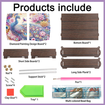 JZHYOAN Diamond Painting Wooden Storage Box Diamond Painting Handmade Art Desktop Decoration Kits, DIY Special Shaped Diamond Art Decorative Organizer with Peacock Pattern for Adult