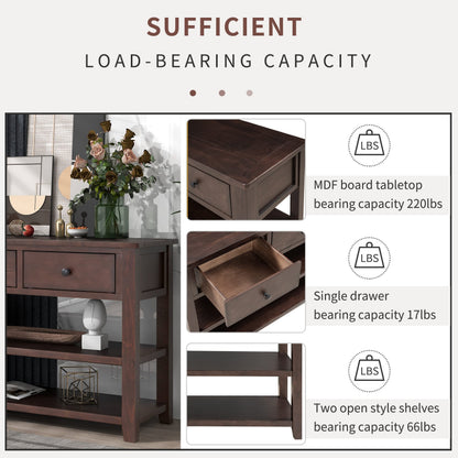 Bellemave Solid Wood Console Table with Drawers, Retro Entryway Table with 3 Drawers and 2 Open Storage Shelves, Narrow Long Sofa Table, Behind Couch Table for Living Room, Foyer and Hallway, Espresso