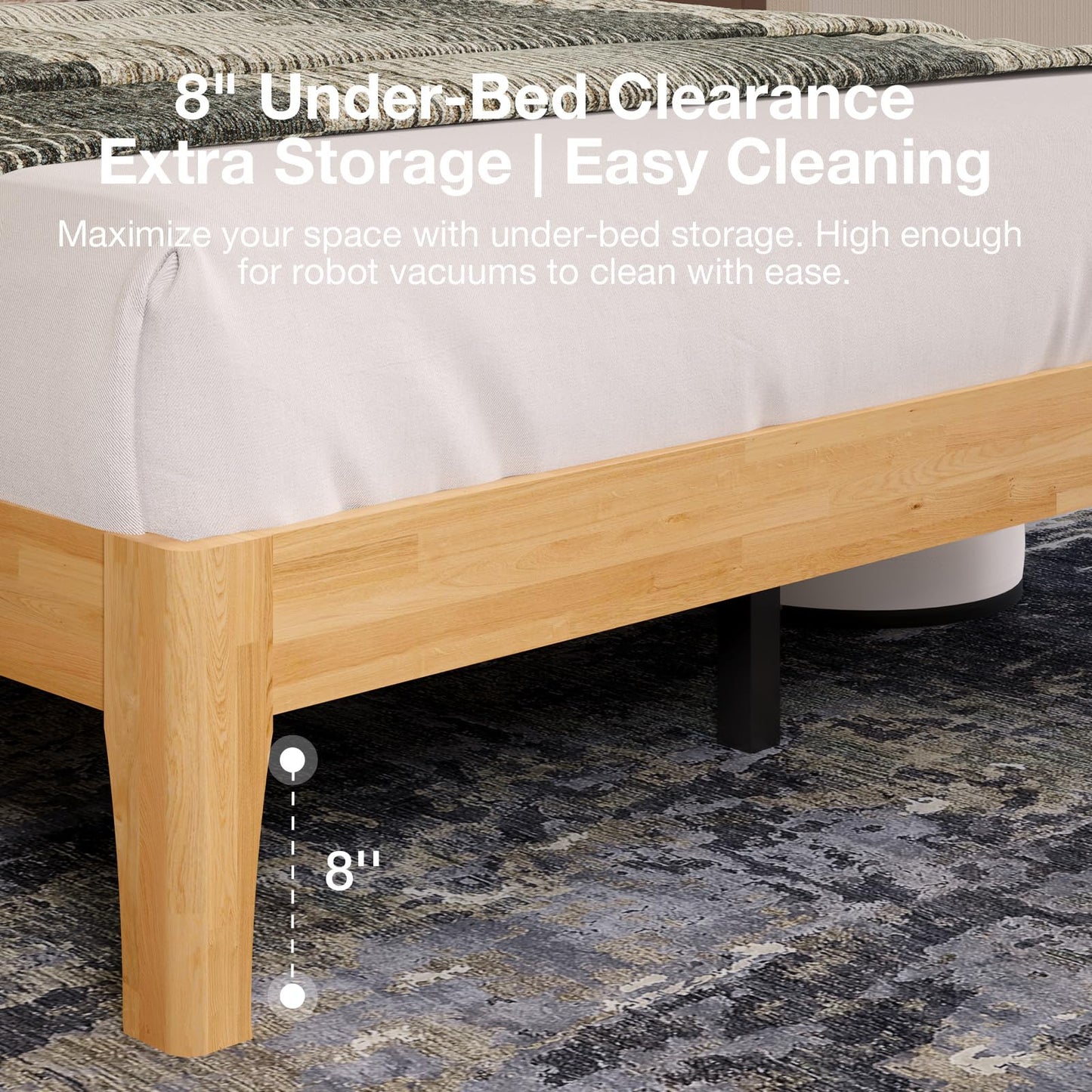 Novilla King Size Bed Frame with 3-Level Adjustable Storage Headboard, Solid Wood Platform Bed Frame with Slats, No Box Spring Needed, Noise Free, Natural Finish for Master Bedroom and Guest Room