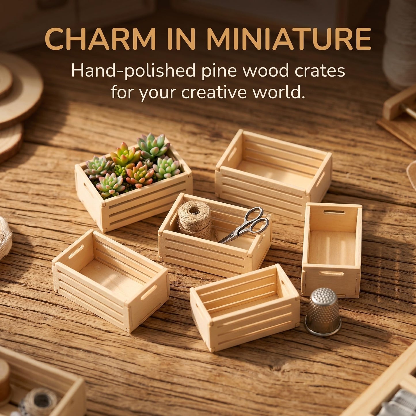 DOITOOL 10pcs Mini Wooden Crates Mini Rustic Wood Crates - Miniature Food and Drinks Storage Baskets Boxes - Micro Farmhouse Scene Decor for Dollhouse, Kitchen, Office (1.49x1.02x0. 59in)