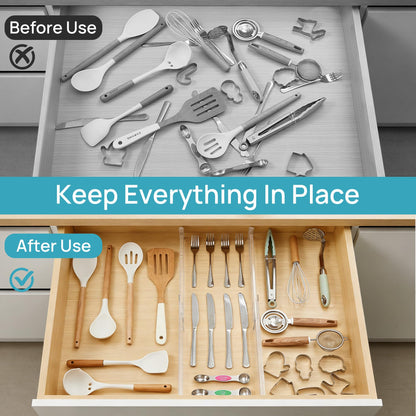Vtopmart 8 Pack Shallow Drawer Dividers, 2.36" High 12.5"-20.8" Adjustable Expandable Kitchen Drawer Organizer, Clear Plastic Organizer Separators for Flatware, Utensil, Cutlery, Underwear, Clothes