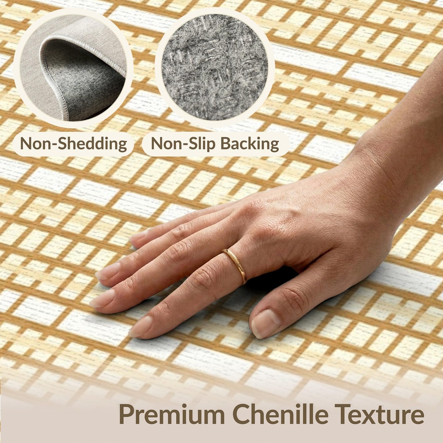 ODIKA 8'x10' Washable Geometric Grid Large Rug, Brown Non-Shedding Pet Friendly Carpet for King Size Bedroom, Master Suite, Under Bed, Foldable Easy Care Mat | Ref:2140365