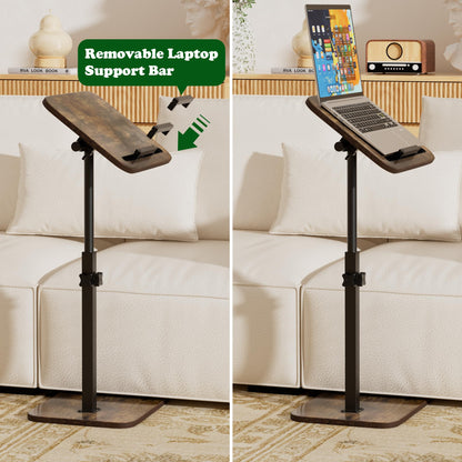 promitop TV Tray Side Table for Couch - 360° Swivel Adjustable Height Rotating Sofa Table C Table End Table Laptop Desk with Phone & Tablet Slot, Perfect for Eating Working Reading, Fits Small Spaces
