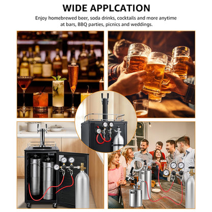 New Adjustable Dual Tap Kegerator Tower & Dual Keg Regulator CO2 Beer Pressure Regulator 0-60psi for Brewing