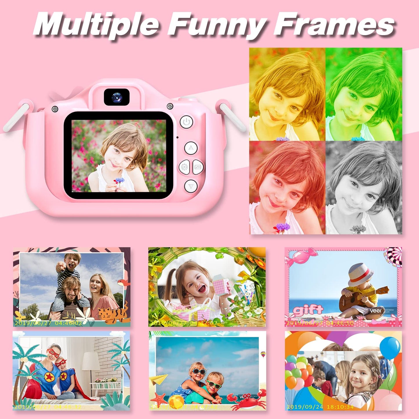 Goopow Kids Camera Toys for 3-8 Year Old Girls Boys,Children Digital Video Camcorder Camera with Cartoon Soft Cover, Best Chritmas Birthday Festival Gift for Kids - 32G SD Card Included
