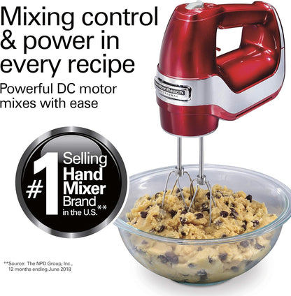 Hamilton Beach Professional 62653 - 5-Speed Electric Hand Mixer with Storage Case, Red and Chrome