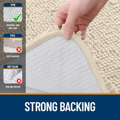 OLANLY Large Bathroom Rugs - Extra Soft Chenille Bath Mats | Quick Dry, Machine Washable, 59x35, Sand