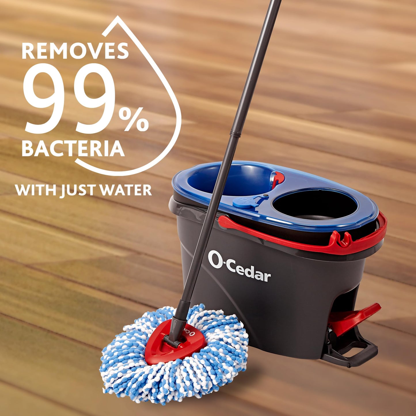 O-Cedar RinseClean Spin Mop & Bucket System + 2 Extra Mop Heads| Clean with Water | Removes 99% of Bacteria
