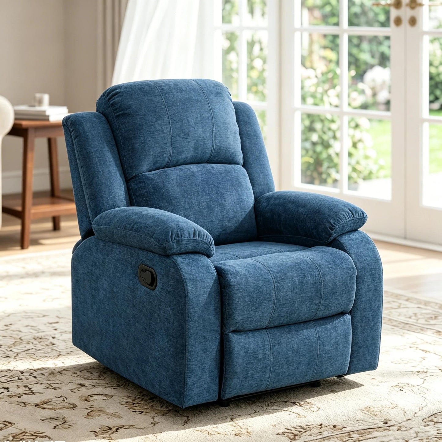 Trygoal Manual Recliner Chair, Nursery Rocking Chair, Fluffy Recliner Chair for Adults, Lazy Boy, Gaming Recliner wih Overstuffed Arms, Suitable for Home Theater, Living Room, Bedroom, Light Blue