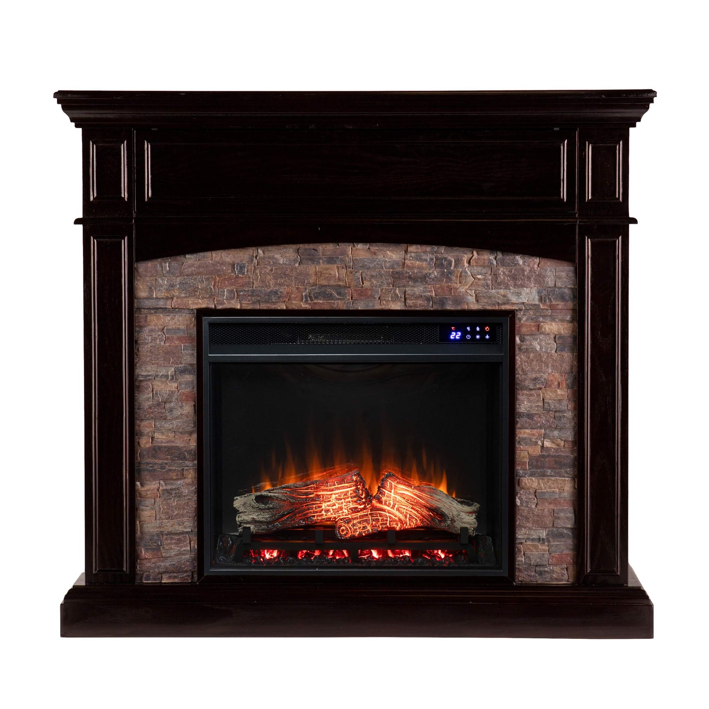 SEI Furniture - Grantham Convertible Touch Screen Electric Fireplace - Transitional Design, Brown Glass and Wood - Ideal for Living Room, Bedroom (FR9359)