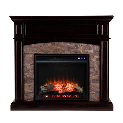 SEI Furniture - Grantham Convertible Touch Screen Electric Fireplace - Transitional Design, Brown Glass and Wood - Ideal for Living Room, Bedroom (FR9359)