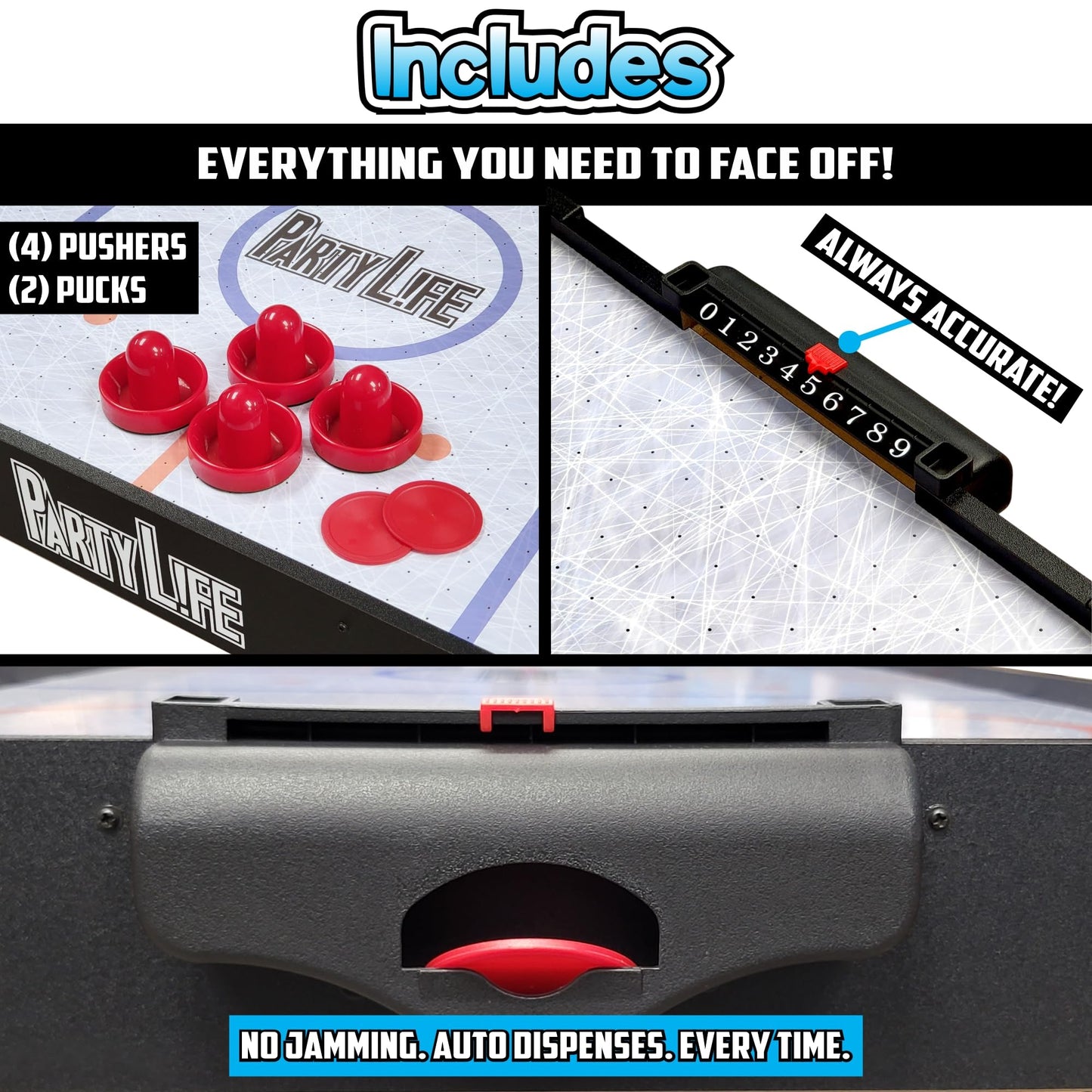 PartyLife 54" Air Hockey Table w/LED Lights & Folding Steel Legs - Powerful Motor, Smooth Surface, Very Sturdy - Perfect for Kids and Adults, Game Rooms & Home Arcade!