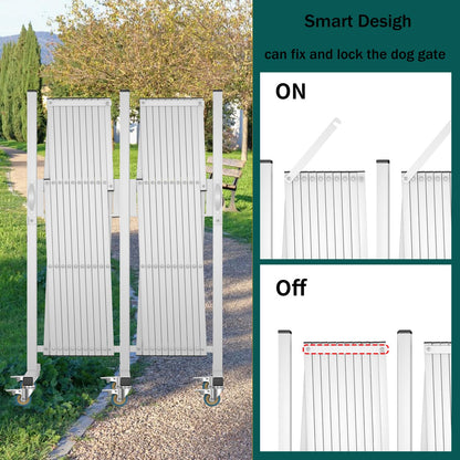 WEWORTH Expandable Barricade Gate,Accordion Garden Yard Outdoor Indoor Portable Folding Security Dog Fence Gates Wall Mount,200" Adjustable Metal Safety Barrier Gate with Casters,White