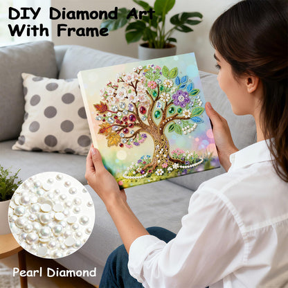 ILYUFO Diamond Art Kits for Adults, 5D Gemstone Tree DIY Diamond Art with Frame, Crafts for Home Wall Decor, Ideal Gifts for Art Lovers 10×10inch