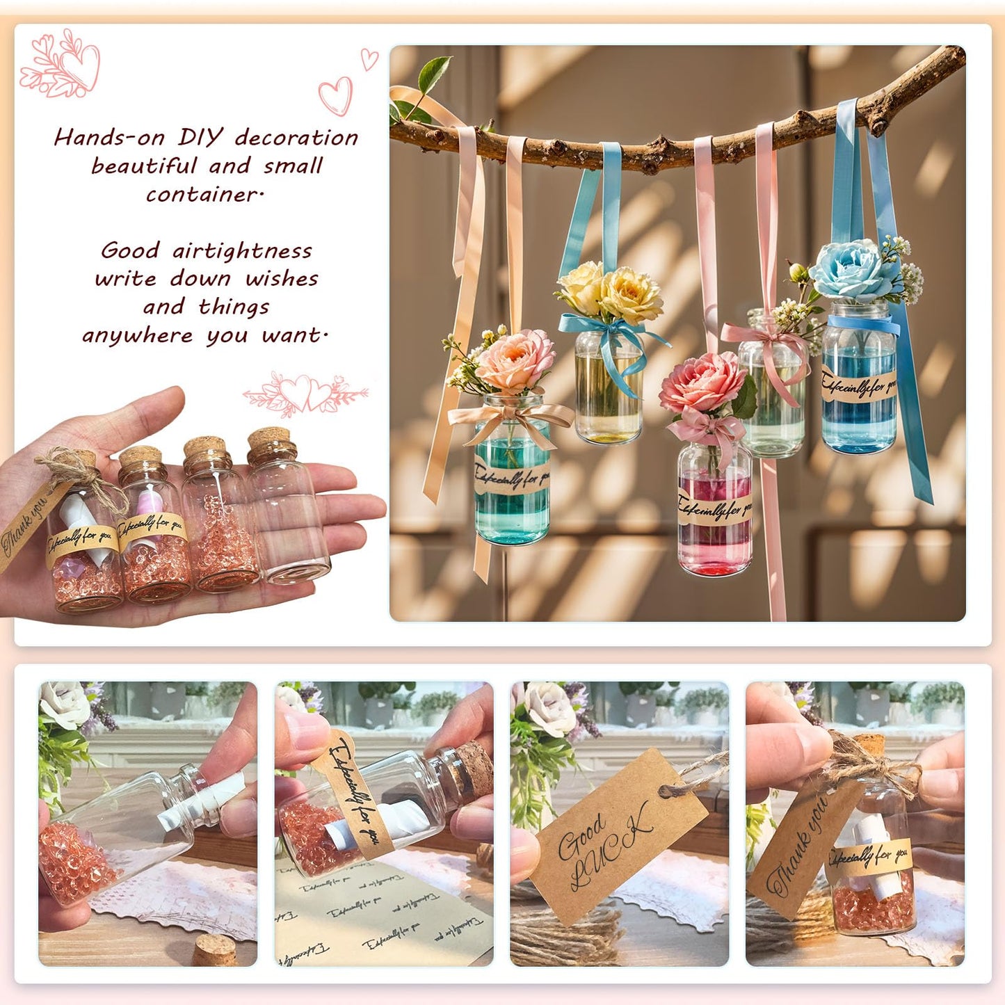 OurWarm 48PCS 25ml Clear Glass Bottles with Cork Stoppers, Mini Small Vials for Wedding Favors, DIY Crafts, Baby Shower