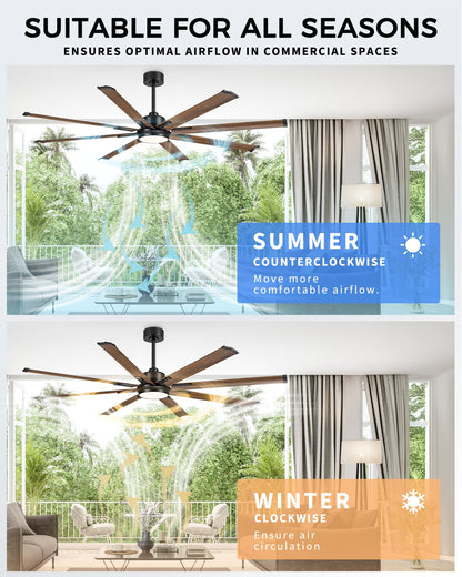 JAZAVA 72 Inch Ceiling Fan with Light, Industrial Design with 8 Aluminum Blades, Smart Control Compatible with Alexa, Indoor Outdoor Garage Fan for Living Room Patio, Model ZCCF04WD-72