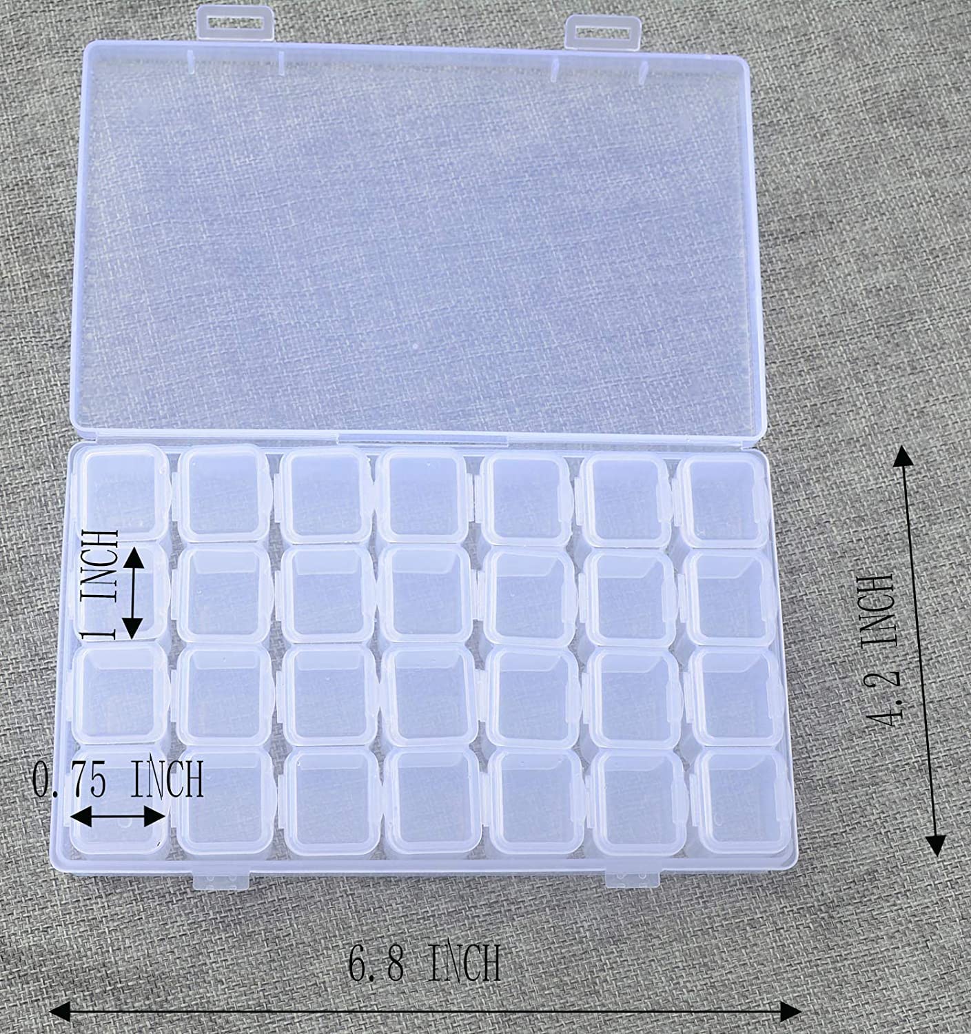 6 Pcs 28 Grids Clear 5D Diamond Painting Embroidery Box, Accessories Storage Containers Adjustable Bead Case with 196 Pcs Label Stickers (28 Grids 6 Pack)
