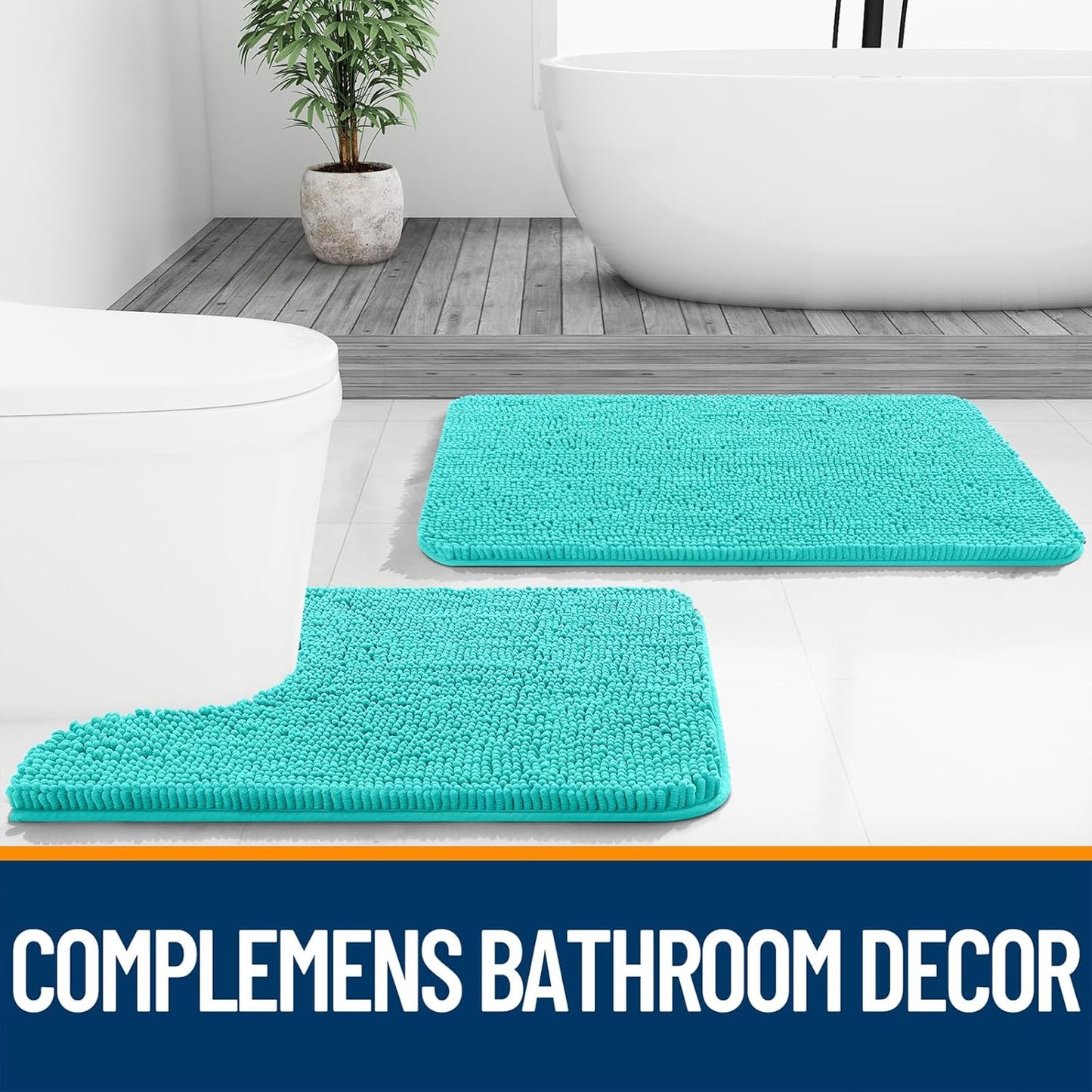 OLANLY Bathroom Runner Rugs - Extra Soft Chenille Bath Mats | Quick Dry, Machine Washable, 47x20, Teal