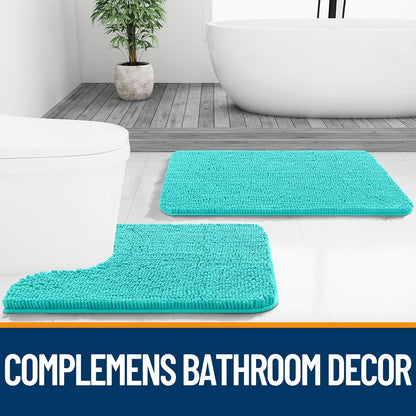 OLANLY Large Chenille Bath Rugs - Extra Soft & Absorbent | Quick Dry, Machine Washable, 40x32, Teal
