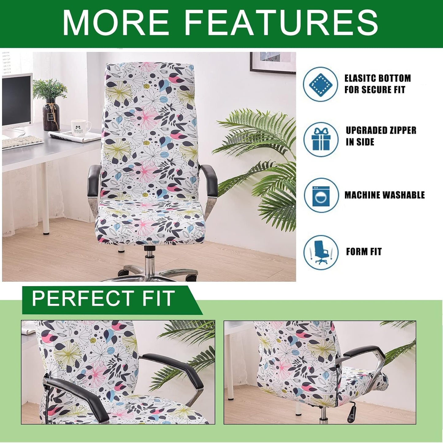 CRFATOP Stretch Computer Office Chair Cover with Durable Zipper, Universal Rotating Desk Chair Slipcover