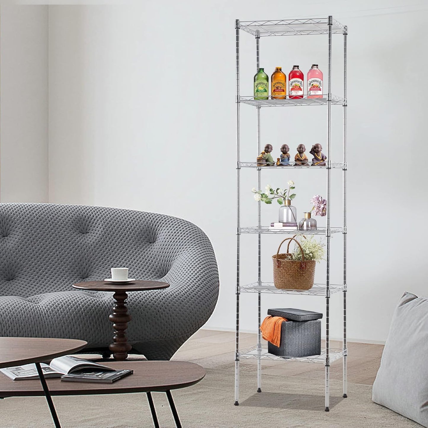 FDW 6 Tier Wire Shelving 17L x 12W x 64H, Adjustable Metal Shelves for Kitchen, Garage, Chrome