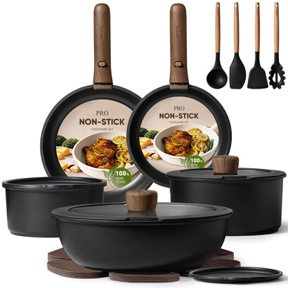 CAROTE 19pcs Pots and Pans Non Stick, Cookware Sets Detachable Handle, Induction Kitchen Pots and Pans,NonStick Cooking Set, Oven/Dishwasher/Fridge Safe, Space Saving