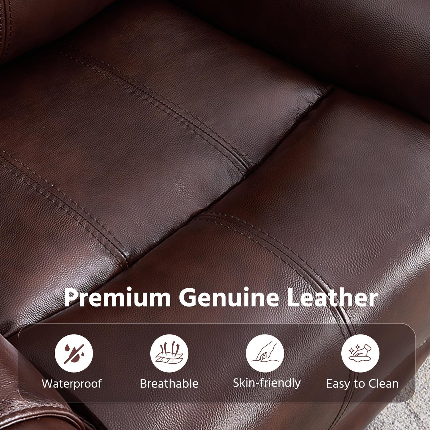 ANJ Premium Genuine Leather Manual Recliner Chair for Adults, Overstuffed Recliners Set of 2 with Padded Backrest, Heavy Duty Reclining Sofa for Living Room, Rust Brown
