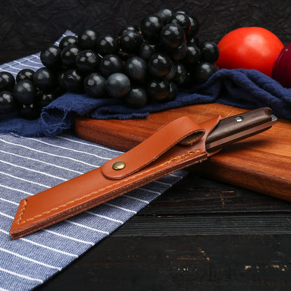 WILDMOK Paring knives Stainless Steel 3.2 Inch Utility Knife Full Tang Fruit Vegetable Cutting Carving Kitchen Knife with Leather Case (A)