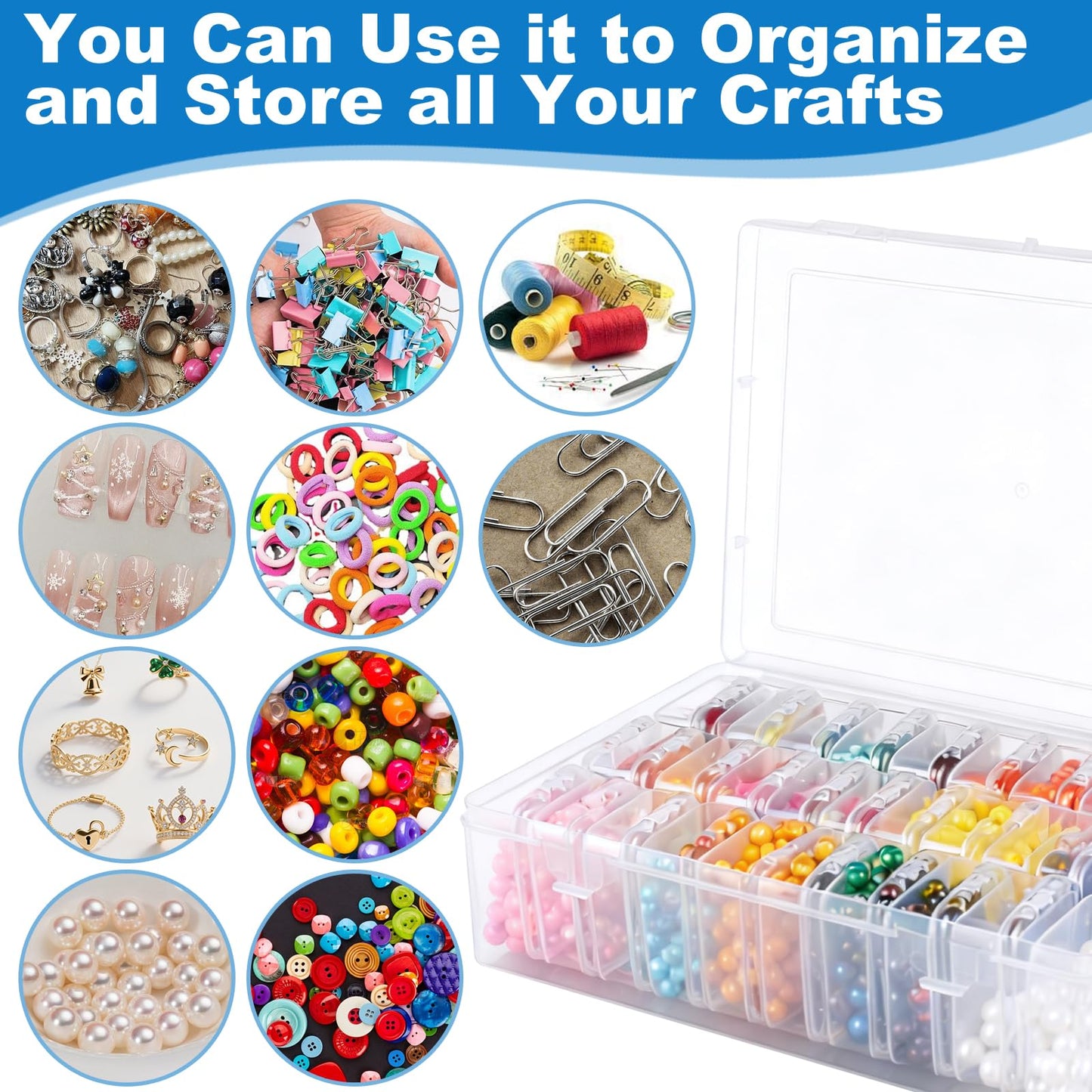 Btnoro Bead Organizer Box, 60 Pcs Small Clear Plastic Storage Containers with Hinged Lid, Mini Craft Boxes for Beads, Jewelry Making, Diamond Painting, Nail Art, Screws and Small Parts Organization