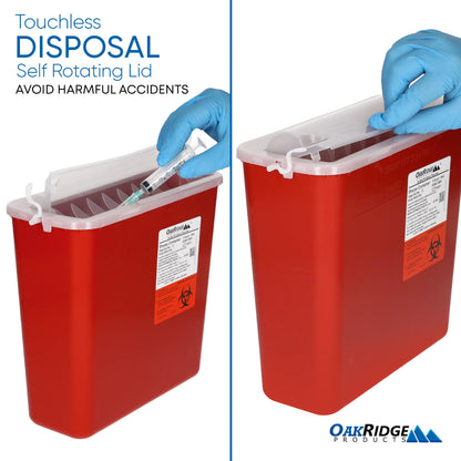 Oakridge Products Sharps Container for Home Use and Professional 5 Quart (3-Pack), Biohazard Needle and Syringe Disposal, Horizontal Drop Style Lid with levers, CDC Certified