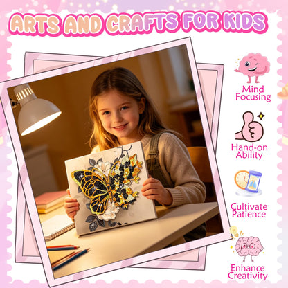 SJTYDX 5D Diamond Art Butterfly Kit with Frame, Flower Diamond Painting for Adults Beginners, DIY Gem Painting Craft with Easel, Diamond Paint Kit for Home Decor & Unique Gift, 7.8x7.8 Inc