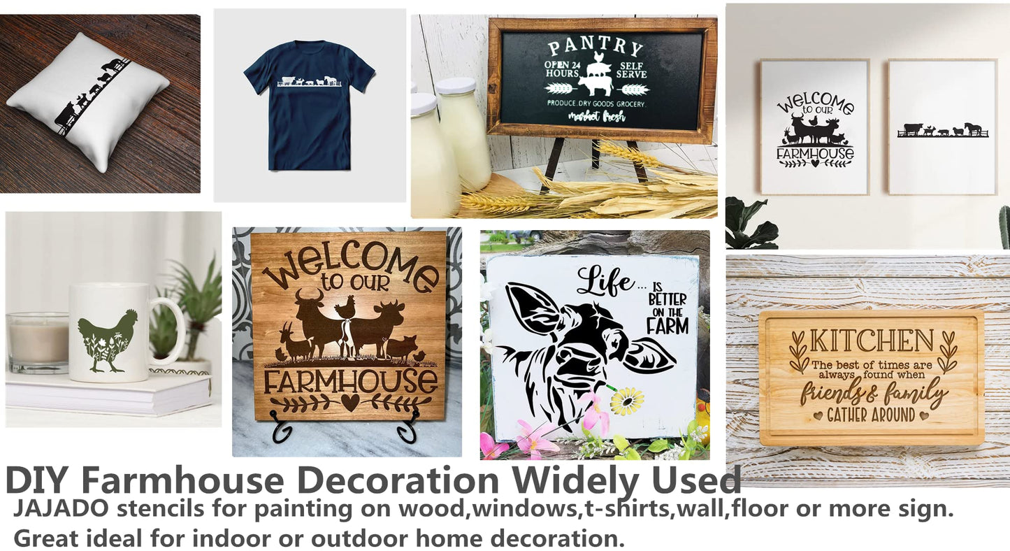 JAJADO Farmhouse Silk Screen Stencil 6pcs, Farm Animals Bundle Chalk Mesh Transfers Reusable Self-Adhesive Screen Printing Stencils for Painting on Wood, Fabric, Glass, Wall DIY Craft Home Dec
