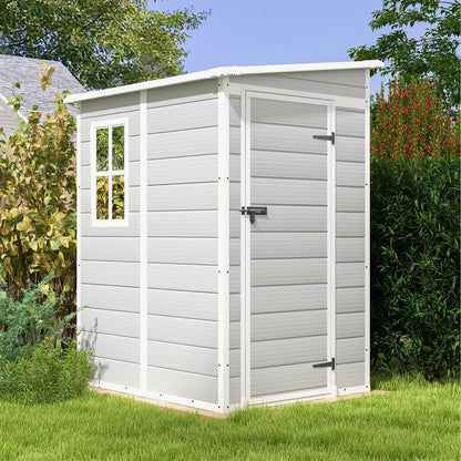 Patiowell 5x4 FT Outdoor Storage Shed with Floor, Resin Outside Storage Shed with Floor & Lockable & Window Door for Patio Furniture, Garden Tools and Bicycle, Light Gray