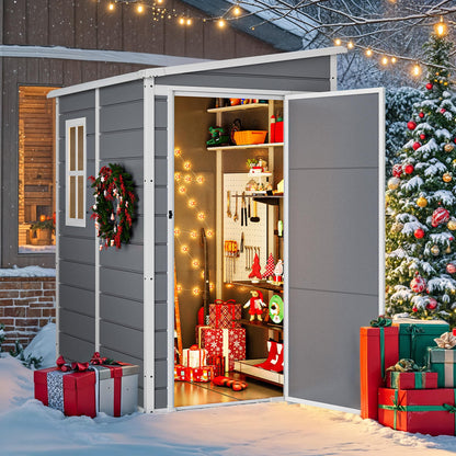 DWVO 5x4ft Resin Outdoor Storage Shed with Floor, Large Waterproof Lockable Storage Shed with Window, Plastic Outside Tool Storage for Garden Backyard Patio Lawn (Gray)