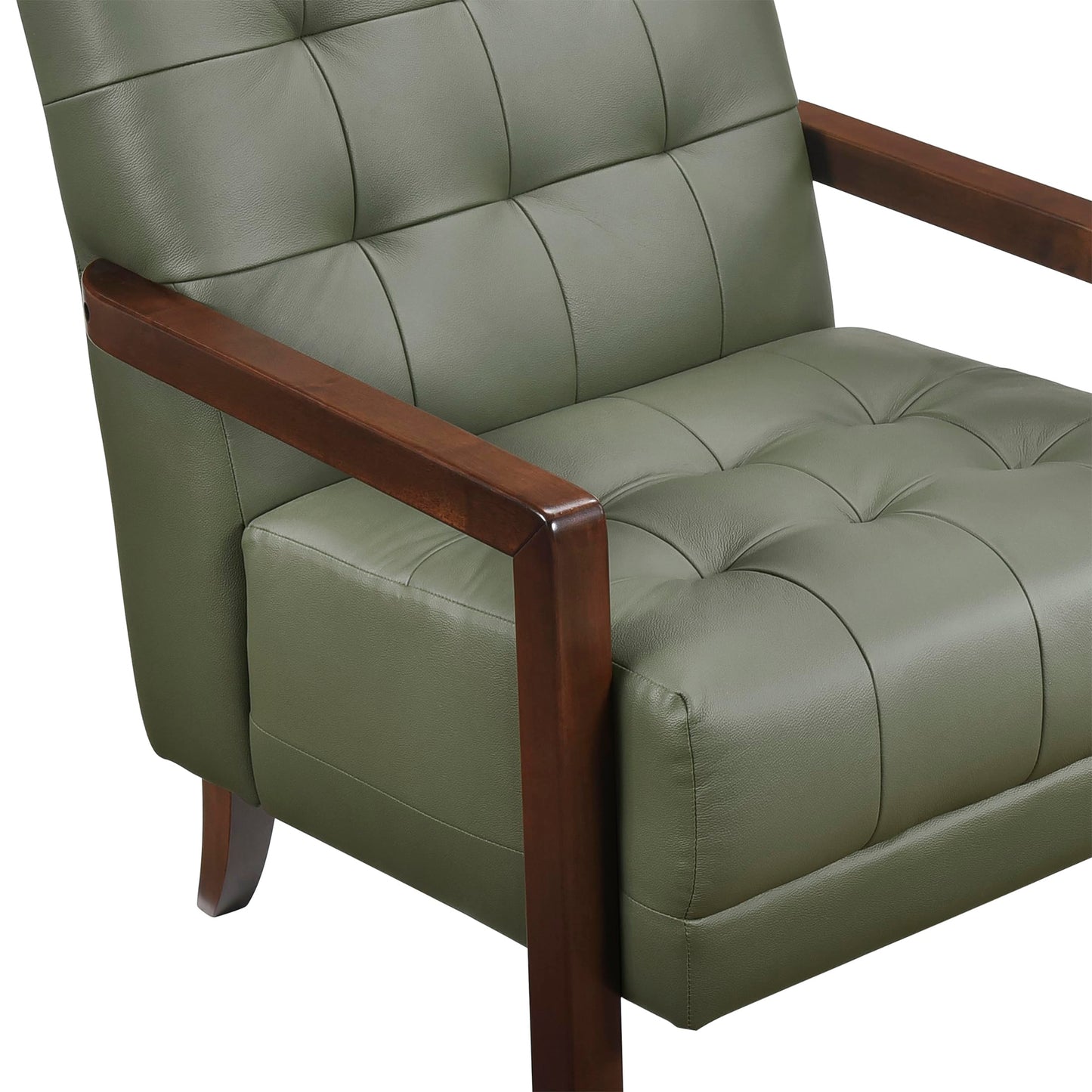 Lexicon Modern Accent Chair, Luxury Genuine Leather Match Living Room Chair with Tufted Cushions, Solid Wood Frame and Arm Rest, Comfy Upholstered Single Seat for Bedroom/Reading/Office, Green