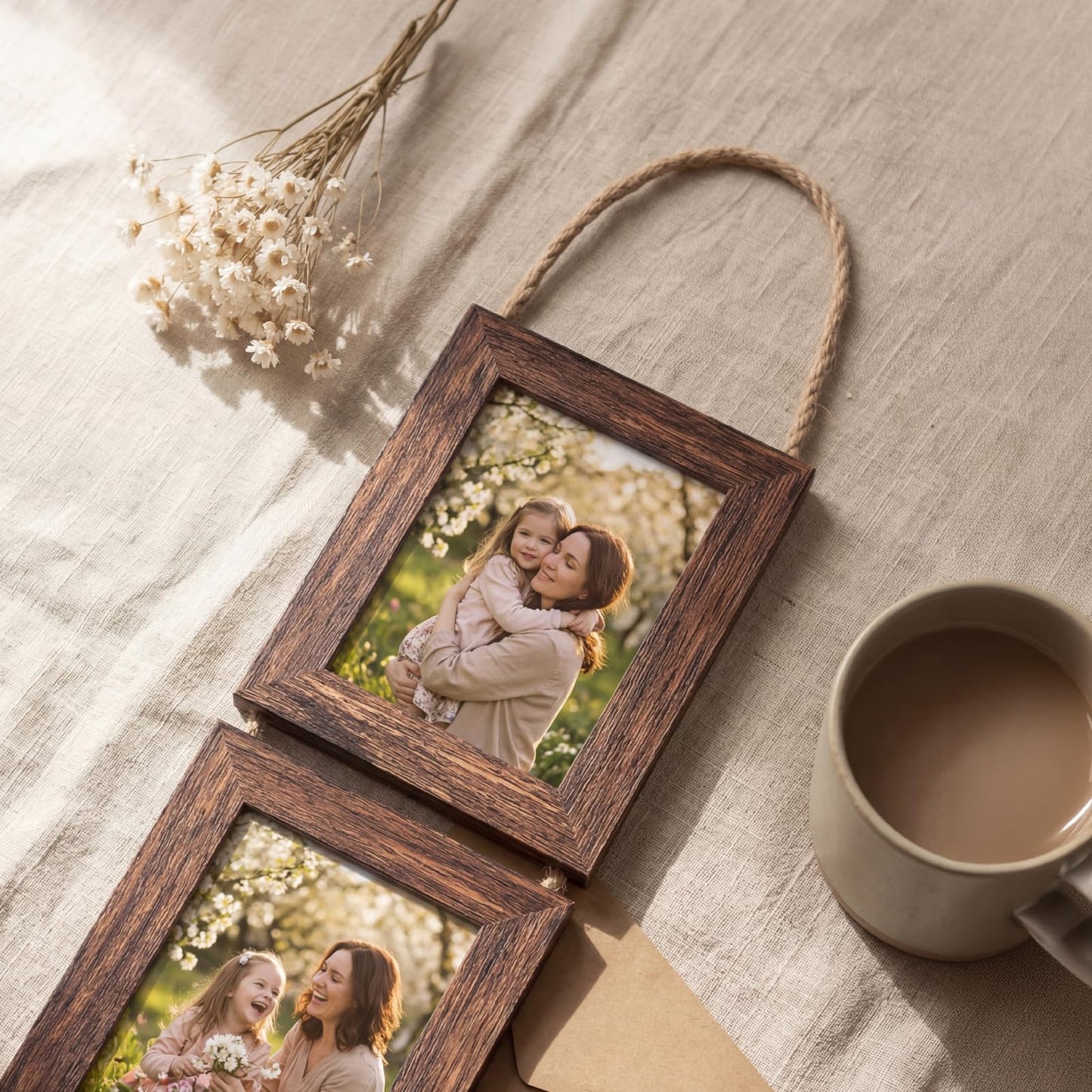 QUTREY 4x6 Collage Picture Frames, 8 Openings Vertical Hanging Photo Frame Set of 2, 4 by 6 inch Multi Picture Frames for Wall, Distressed Brown