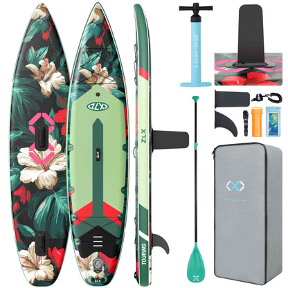 ZLX 11'6" Extra Wide Inflatable Paddle Board, Touring Stand Up Paddleboard, Fast-Tracking SUP for Long-Distance, Stable Center Fin, Portable Backpack & Accessories for Adults, 500lb/3 People/Family